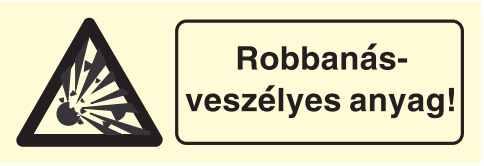 ft005_Robbanásveszélyes anyag!, után világítós figyelmeztető öntapadós tábla