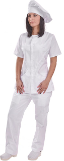 Coverguard munkaruha, gasztro ruha, női tunika fehér színű, gallér nélküli karcsúsított fazon, mely 245g/m2 kevertszálas (35% pamut, 65% poliészter) alapanyagból készült. 45890